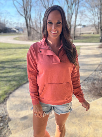 Salmon Half Zip Pullover--Teal Daisy Womens Boutique