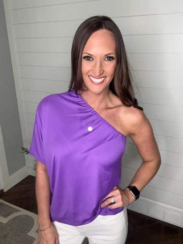 Purple One Shoulder Loose Fit Top--Teal Daisy Womens Boutique