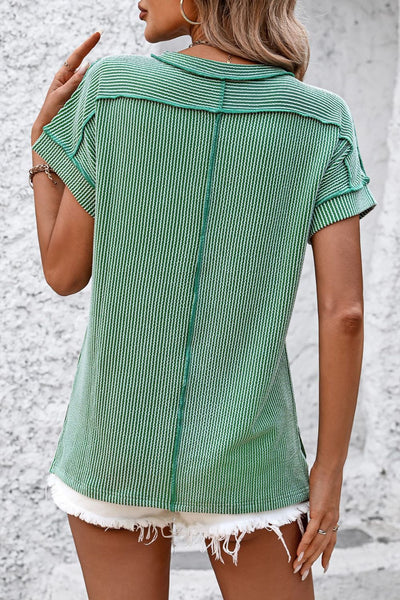 Striped Round Neck Short Sleeve T-Shirt--Teal Daisy Womens Boutique