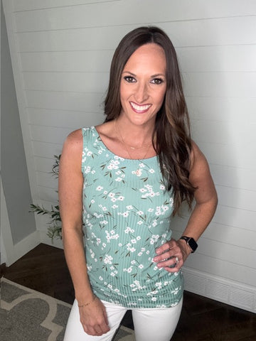 Sage Floral Tank--Teal Daisy Womens Boutique