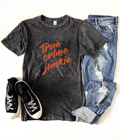 PREORDER True Crime Junkie T-shirt--Teal Daisy Womens Boutique
