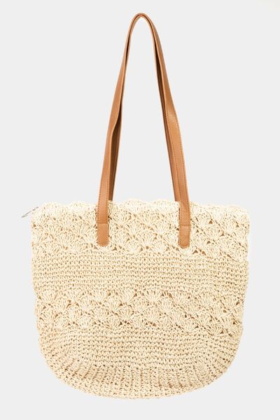 Fame Straw Braided Tote Bag-IV-One Size-Teal Daisy Womens Boutique