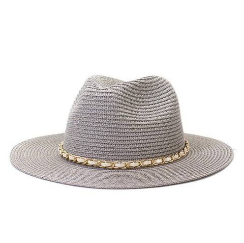 Grey Chain Straw Hat--Teal Daisy Womens Boutique