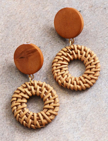Natural Woven Wooden Earrings--Teal Daisy Womens Boutique