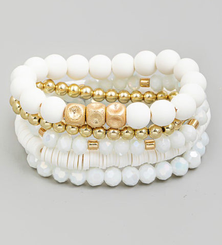 White Charlotte Stackable Bracelet Set--Teal Daisy Womens Boutique